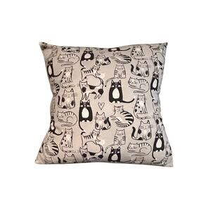 Cute Cat Print Throw‎ Pillow Cover Gray Black Whimsical Home Decor Lightweight